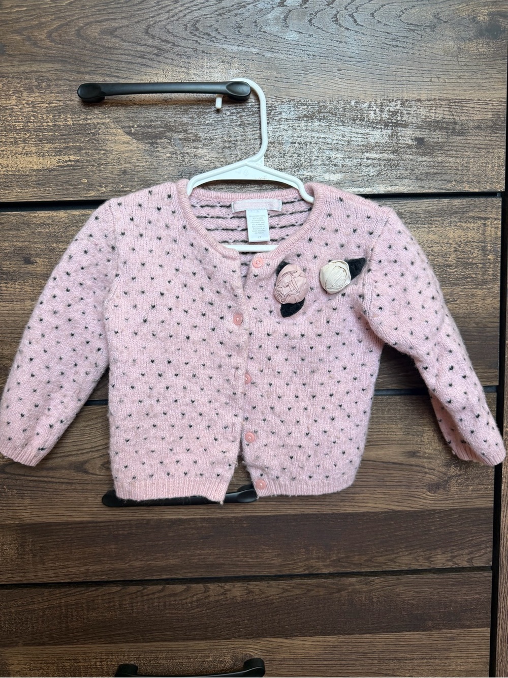 Gymboree Pink Knit Cardigan with Tiny Gray Dot Accents and Flower Pin